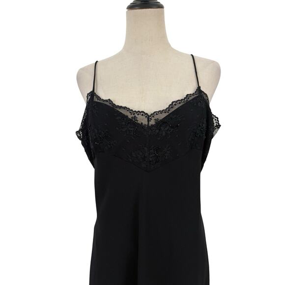 Evan Picone Dress Black Slip Lace And Beading Sz 14 Midi Romantic Goth - Picture 2 of 10